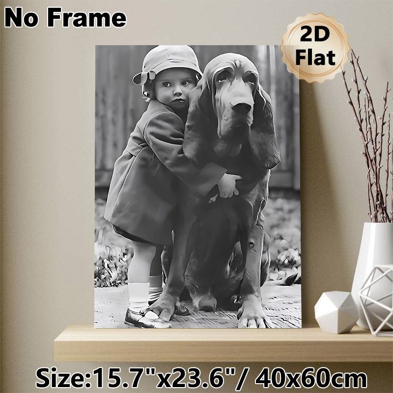 Nostalgic Basset Hound & Companion Painting Poster, Monochrome Warm Intimate Scene Poster, Retro Heartwarming Artwork For Living Room, Bedroom Wall_maomaolike.com