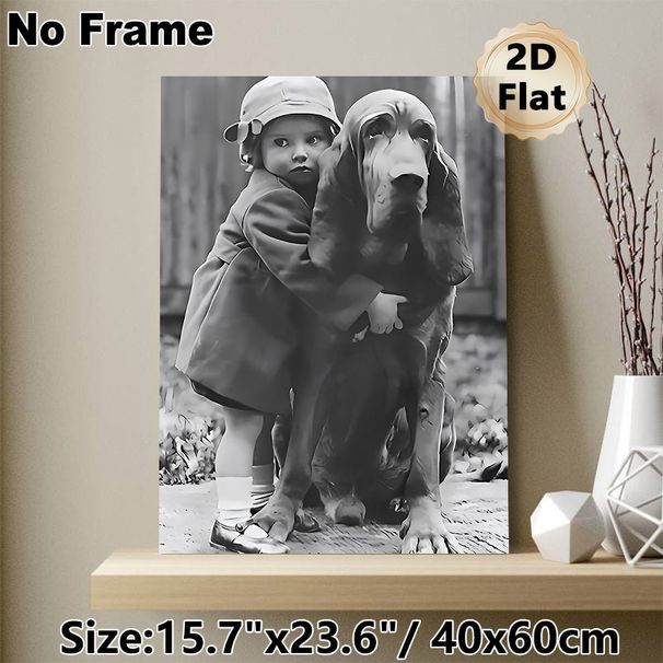 Nostalgic Basset Hound & Companion Painting Poster, Monochrome Warm Intimate Scene Poster, Retro Heartwarming Artwork For Living Room, Bedroom Wall_maomaolike.com