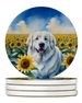 Great Pyrenees In Sunflowers Large Sandstone Coasters Pack Of 4 Absorbent Round Coasters Decor Gifts For Men Or Women, 4 In, Multicolor_maomaolike.com
