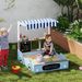 Kids Wooden Sandbox With Canopy With Bench Seats, Bottom Liner, Drawing Board, Planting Boxes For Backyard, Garden, Blue_maomaolike.com