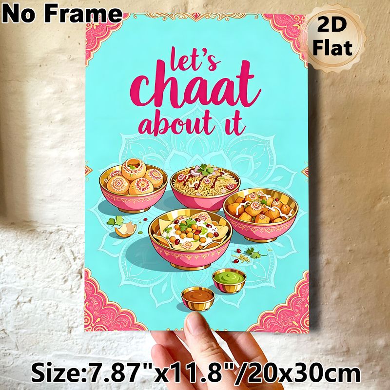 Indian Chaat Cuisine Painting Poster, Vibrant Illustrated Indian Street Food Scene Poster, Eye-catching Cultural Food Artwork Ideal For Restaurant_maomaolike.com