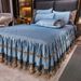 European Style Light Luxury Ice Silk Quilted Bed Skirt Four-Piece Set Satin Duvet Cover Bedspread Silky Lace Trim Bedding_maomaolike.com