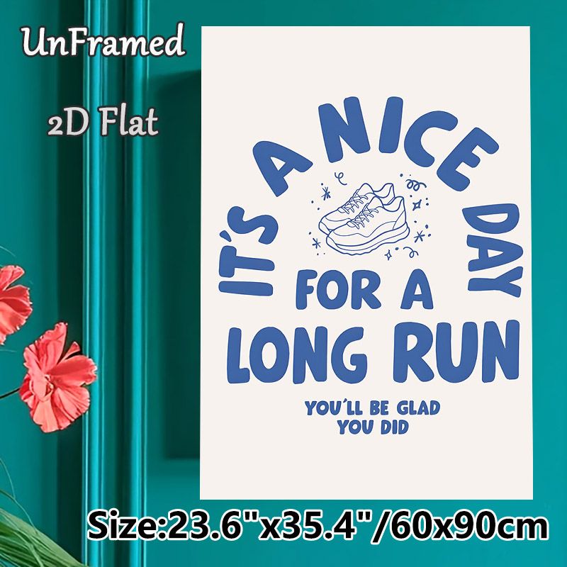 Running Motivational Painting Poster, Minimalist Blue Typographic With Running Shoes Graphic Poster, Inspiring Running Quote Decor Ideal For Home Gym_maomaolike.com