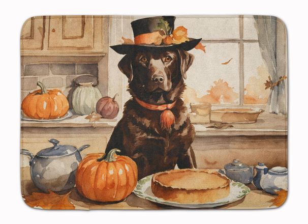 Chocolate Lab Fall Kitchen Pumpkins Memory Foam Kitchen Mat Machine Washable Anti-Fatigue Mat Cushion Comfort Bath Mat Or Kitchen Rug_maomaolike.com