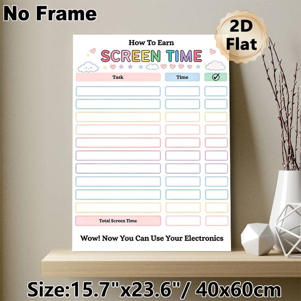 Screen Time Reward Chart Painting Poster, Pastel-colored Cute Cartoon Style Poster, Practical Tracker To Record Tasks And Earn Screen Time, Ideal For_maomaolike.com