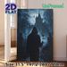 Gothic Hooded Figure With Rose Painting Poster, Mysterious Dark-toned Poster, Hooded Figure Holding Red Rose Before Moonlit Spooky Castle, Eerie_maomaolike.com