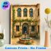 Mediterranean Courtyard Painting Poster, Soft Watercolor Style Charming Courtyard With Fountain & Vine Pergola Poster, Warm Tranquil Decor Ideal For_maomaolike.com