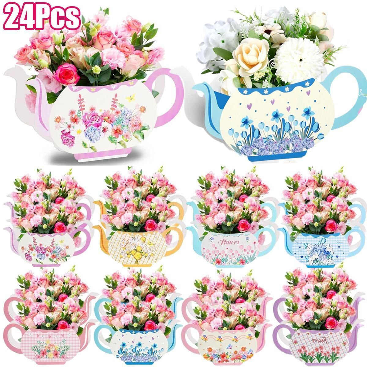 24Pcs Tea Party Table Centerpieces 4 Styles Teapot Shape Flower Box Paper Teapot Gift Box Spring Theme Princess Party Favor Table Floral Decoration For Tea Garden Theme Birthday Wedding Party Supplies_maomaolike.com