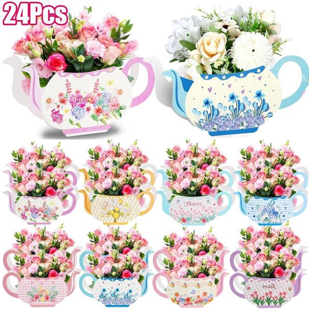 24Pcs Tea Party Table Centerpieces 4 Styles Teapot Shape Flower Box Paper Teapot Gift Box Spring Theme Princess Party Favor Table Floral Decoration For Tea Garden Theme Birthday Wedding Party Supplies_maomaolike.com