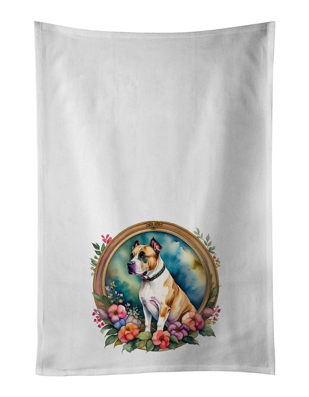 American Staffordshire Terrier And Flowers Kitchen Towel Set Of 2 White Dish Towels Decorative Bathroom Hand Towel For Hand, Face, Hair, Yoga, Tea, Dishcloth, 19 X 28", White_maomaolike.com
