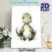 Cute Baby Dinosaur Painting Poster, Soft Watercolor Style Green Dinosaur With Footprint Accents Poster, Warm Whimsical Decor For Bedroom & Living Room_maomaolike.com