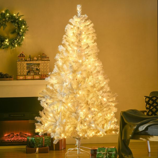 6 Ft Tall Prelit Artificial Christmas Tree Holiday Décor With 638 Branches, 220 Warm White LED Lights, Auto Open, White_maomaolike.com