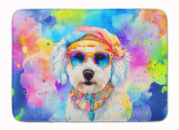 Bichon Frise Hippie Dawg Memory Foam Kitchen Mat Machine Washable Anti-Fatigue Mat Cushion Comfort Bath Mat Or Kitchen Rug_maomaolike.com