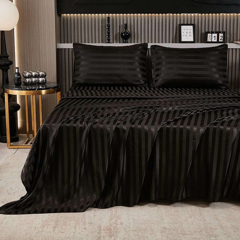 Striped Silky Satin Bed Sheet Three Piece Set_maomaolike.com