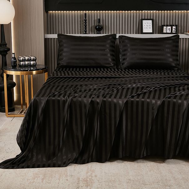 Striped Silky Satin Bed Sheet Three Piece Set_maomaolike.com