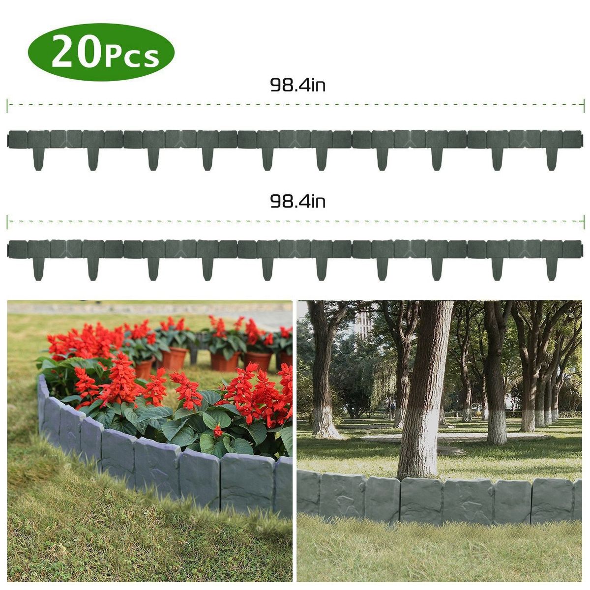20 PCS Cobbled Stone Effect Plastic Garden Lawn Border Edging_maomaolike.com