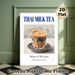 Thai Milk Tea Painting Poster, Vintage-style Elegant Blue-Patterned Glass Of Creamy Thai Milk Tea Poster, Brings Exotic Culinary Charm, Suitable For_maomaolike.com