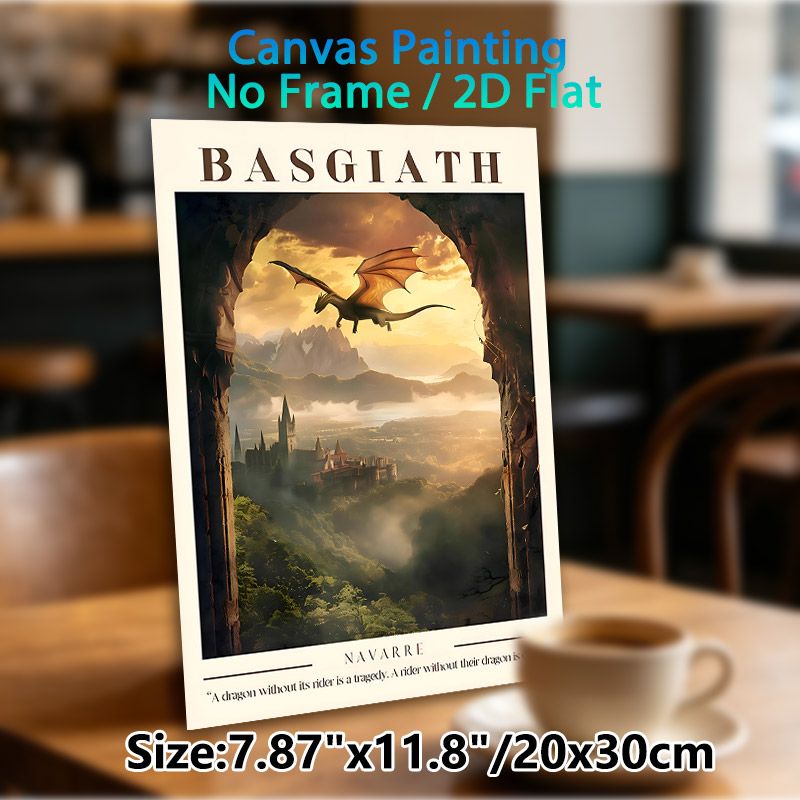 Basgiath Dragon Fantasy Painting Poster, Atmospheric Sunset Castle & Mountain Landscape Poster, Enchanting Magical Design, Ideal For Home Decor, Study_maomaolike.com