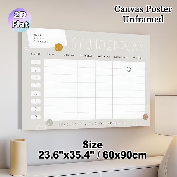 Minimalist Class Schedule Painting Poster, Soft-toned Blank Weekly Class Schedule With Cute Smiley Accents Poster, Assists In Organizing Daily Classes_maomaolike.com