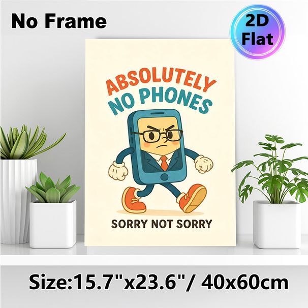 No Phones Themed Painting Poster, Vintage Cartoon Grumpy Anthropomorphic Phone Poster, Clear No-Phone Reminder, Ideal For Office, Meeting Room And_maomaolike.com