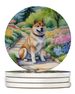 Akita Spring Garden Large Sandstone Coasters Pack Of 4 Absorbent Round Coasters Decor Gifts For Men Or Women, 4 In, Multicolor_maomaolike.com