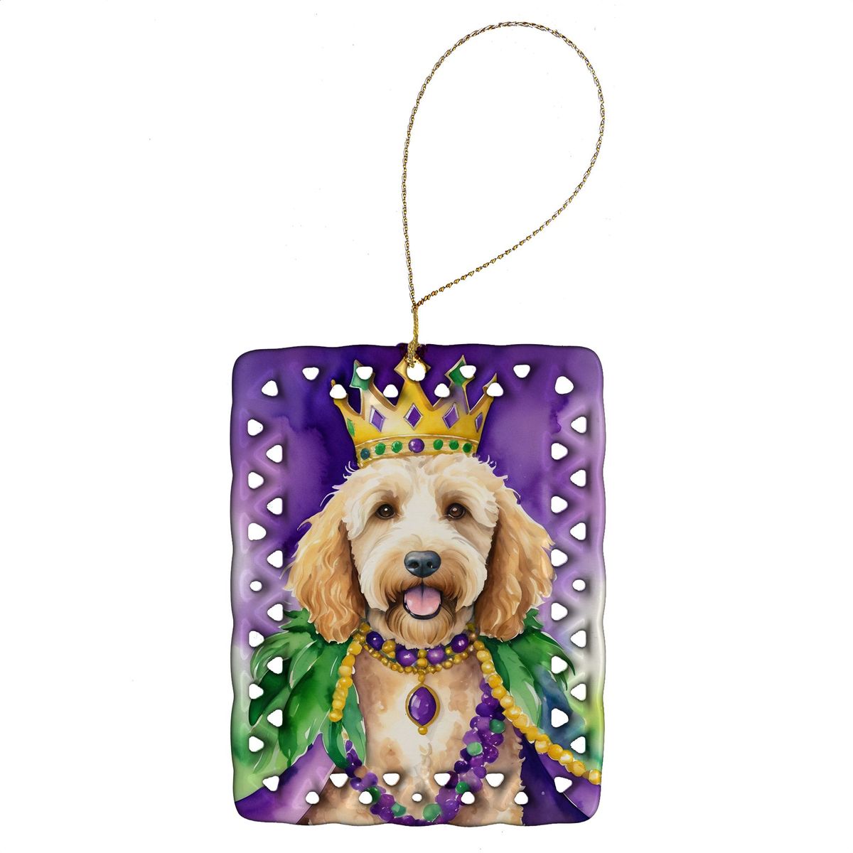 Goldendoodle King Of Mardi Gras Porcelain Ornament Christmas Tree Hanging Decorations For Home Christmas Holiday, Rectangle, Gift, Multicolor_maomaolike.com