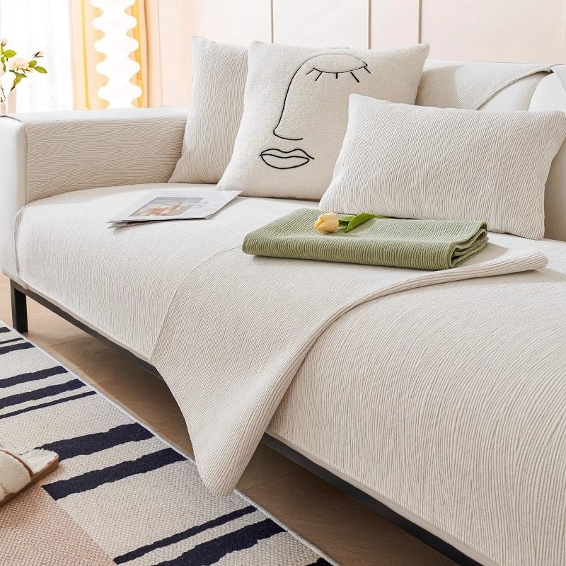 Home Textile Modern Simple Sofa Cushion Universal For All Seasons Wabi Sabi Style Green Chenille Sofa Cover Non Slip Solid Color Seat Cushion Cover_maomaolike.com