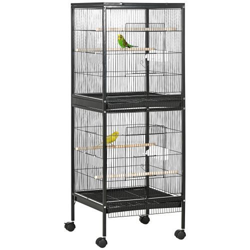 PawHut Large Bird Cage With 1.7 Ft. Width For Wingspan, Bird Aviary Indoor With Multi-Door Design, Fit For A Canary, Finch, Conure, 55", Black_maomaolike.com