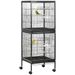 PawHut Large Bird Cage With 1.7 Ft. Width For Wingspan, Bird Aviary Indoor With Multi-Door Design, Fit For A Canary, Finch, Conure, 55", Black_maomaolike.com