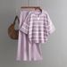 Women's Clothing contrast striped fashion suit new casual loose knitted wide leg pants two piece suit_maomaolike.com