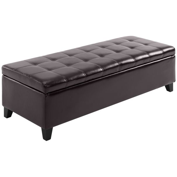 51 Tufted Storage Ottoman Bench, Dark Brown Leather For Living Room, Bedroom, Entryway_maomaolike.com
