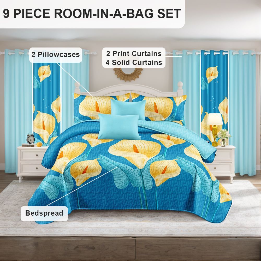 9 Piece In A Bag Thick Touch Bed Cover Curtain Set, Upgraded Luxury Bedspread Set, Bamboo Microfiber All Season Bedding-Set For Home, RV Beding, Boys And Girls Gifts With Gift Bag_maomaolike.com