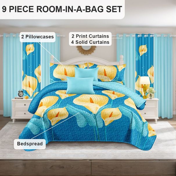 9 Piece In A Bag Thick Touch Bed Cover Curtain Set, Upgraded Luxury Bedspread Set, Bamboo Microfiber All Season Bedding-Set For Home, RV Beding, Boys And Girls Gifts With Gift Bag_maomaolike.com