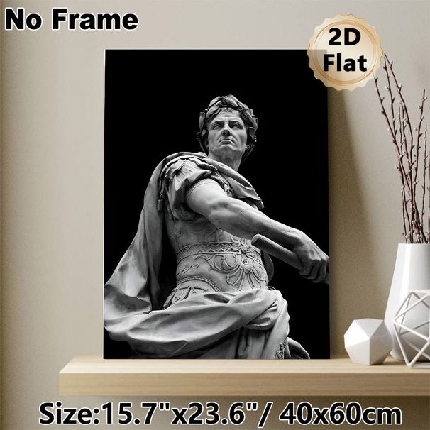 Roman Emperor Statue Painting Poster, Monochrome Classical Sculpture Detail Poster, Elegant Historical Art Piece For Study And Living Room Decor_maomaolike.com