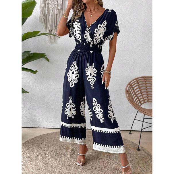 Women's V-neck bat sleeve waist jumpsuit_maomaolike.com