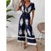 Women's V-neck bat sleeve waist jumpsuit_maomaolike.com