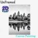 Angkor Wat Themed Painting Poster, Vintage Monochrome Historic Temple With Water Reflection Poster, Brings Cultural Sophistication To Living Room_maomaolike.com