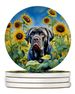 Neapolitan Mastiff In Sunflowers Large Sandstone Coasters Pack Of 4 Absorbent Round Coasters Decor Gifts For Men Or Women, 4 In, Multicolor_maomaolike.com