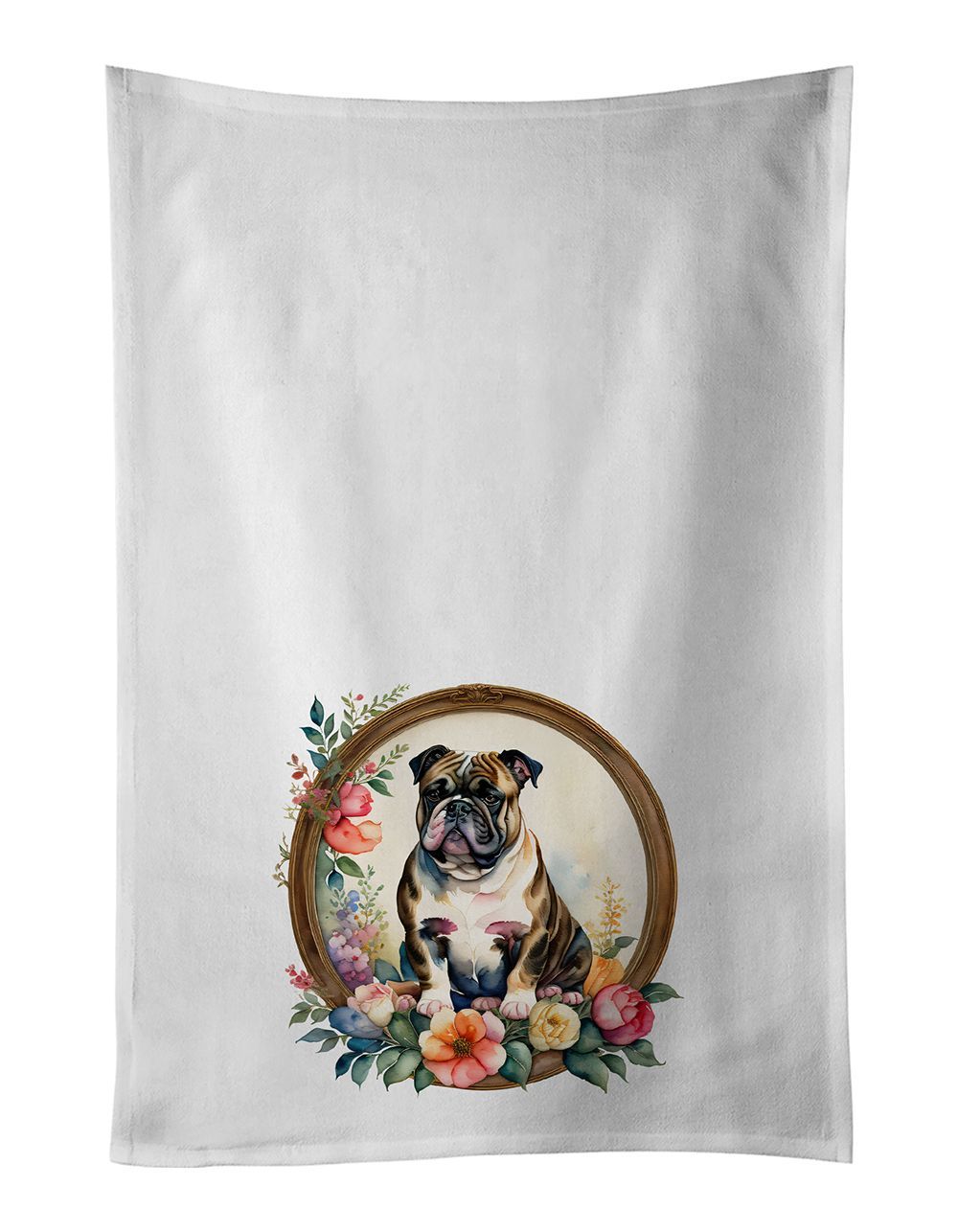 English Bulldog And Flowers Kitchen Towel Set Of 2 White Dish Towels Decorative Bathroom Hand Towel For Hand, Face, Hair, Yoga, Tea, Dishcloth, 19 X 28", White_maomaolike.com