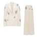 Women's clothing fashion new heavy beaded diamond one-button suit jacket wide-leg pants suit two pieces_maomaolike.com
