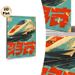 Japanese Bullet Train Painting Poster, Vintage Distressed Retro Style Poster, Vibrant High-speed Train Artwork With Bold Red Characters, Ideal Decor_maomaolike.com