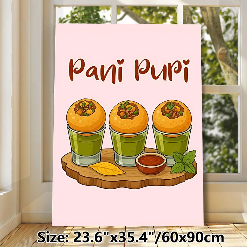 Pani Puri Themed Painting Poster, Vibrant Cartoon-style Poster, Appealing Indian Street Food Artwork, Ideal For Kitchen And Dining Area_maomaolike.com