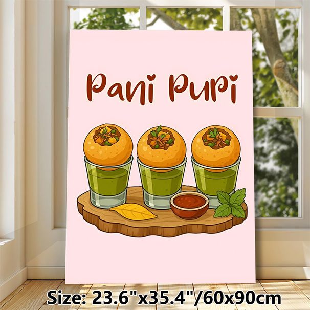 Pani Puri Themed Painting Poster, Vibrant Cartoon-style Poster, Appealing Indian Street Food Artwork, Ideal For Kitchen And Dining Area_maomaolike.com