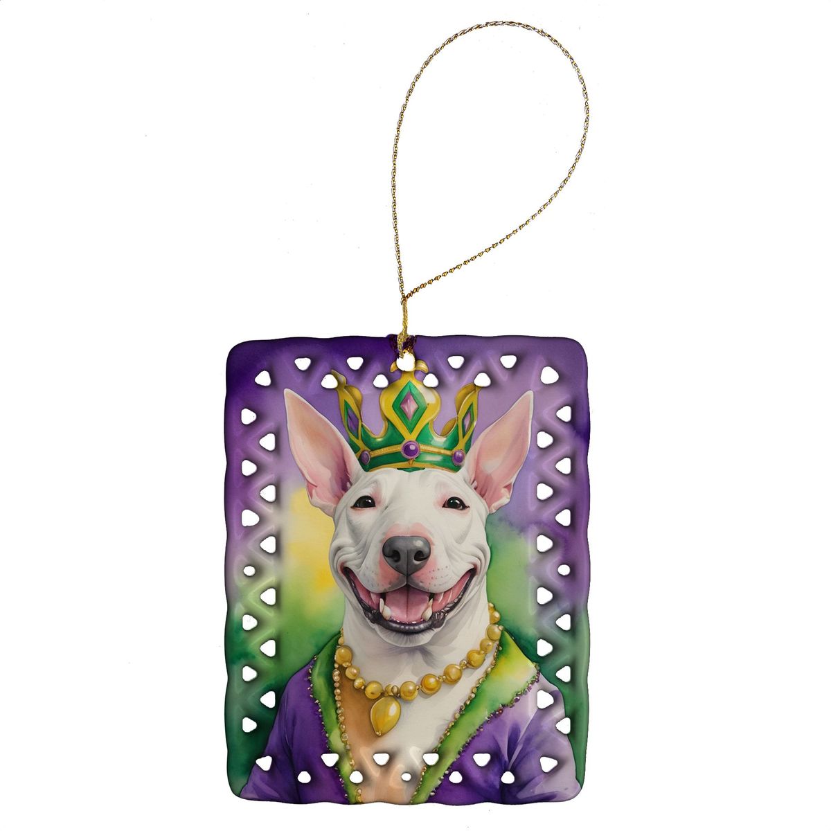 Bull Terrier King Of Mardi Gras Porcelain Ornament Christmas Tree Hanging Decorations For Home Christmas Holiday, Rectangle, Gift, Multicolor_maomaolike.com