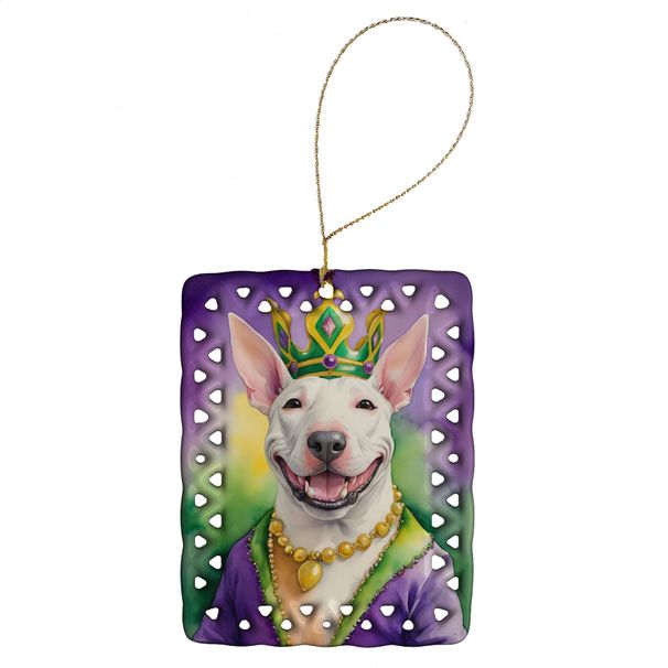 Bull Terrier King Of Mardi Gras Porcelain Ornament Christmas Tree Hanging Decorations For Home Christmas Holiday, Rectangle, Gift, Multicolor_maomaolike.com