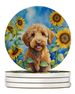 Labradoodle In Sunflowers Large Sandstone Coasters Pack Of 4 Absorbent Round Coasters Decor Gifts For Men Or Women, 4 In, Multicolor_maomaolike.com