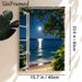 Moonlit Seaside Window View Painting Poster, Serene Realistic Night Ocean Scene Poster, Calming Natural Scenery Ideal For Bedroom, Living Room Wall_maomaolike.com