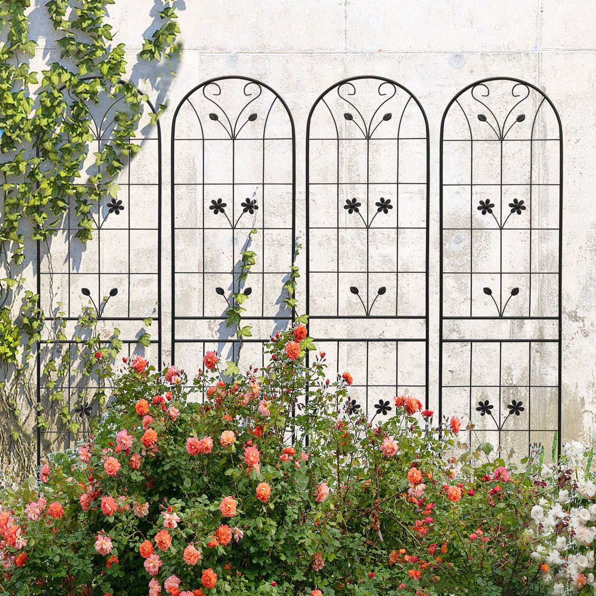 4 Pack Metal Garden Trellis 86.7" X 19.7" Rustproof Trellis For Climbing Plants Outdoor Flower Support Black_maomaolike.com