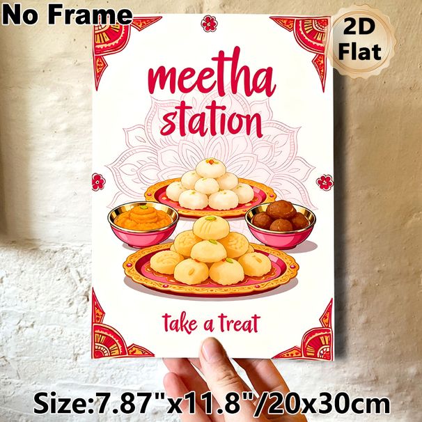 Indian Sweets Meetha Station Painting Poster, Vibrant Traditional Festive Style Poster, Colorful Assorted Indian Sweets Display, Brings Warm Festive_maomaolike.com