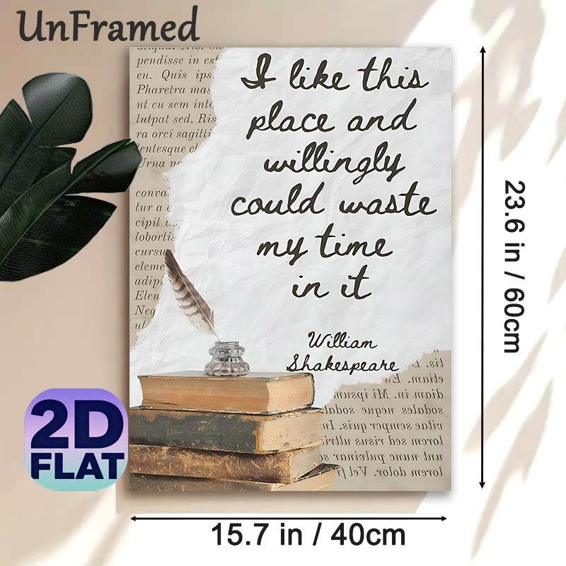 Shakespeare Quote Themed Painting Poster, Vintage Literary Style Poster, Nostalgic Design Featuring Classic Quote With Old Books And Quill, Ideal For_maomaolike.com